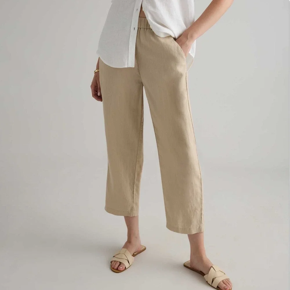 Quince Womens 100% European Linen Pants Driftwood XL Boho Coastal Minimalist Tan